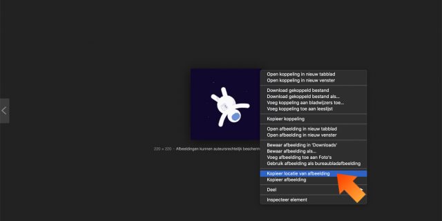 3. Klik met de rechtermuisknop op je GIF en kies 'Kopieer locatie van afbeelding'.