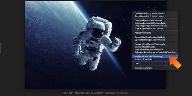 2. Klik met de rechtermuisknop op je afbeelding en kies 'Kopieer locatie van afbeelding'.