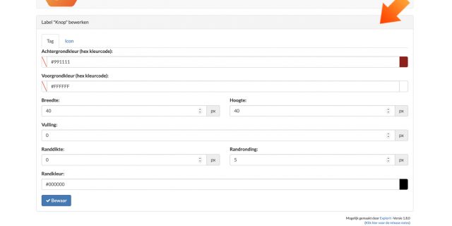 4. Normale hotspot: bewerk op afdelingsniveau de label types via het vormgevings-icoon.